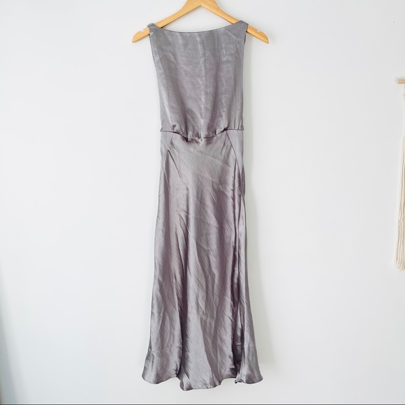 Asos Dark Gray Satin Cowl Back Midi Dress - Picture 5 of 8